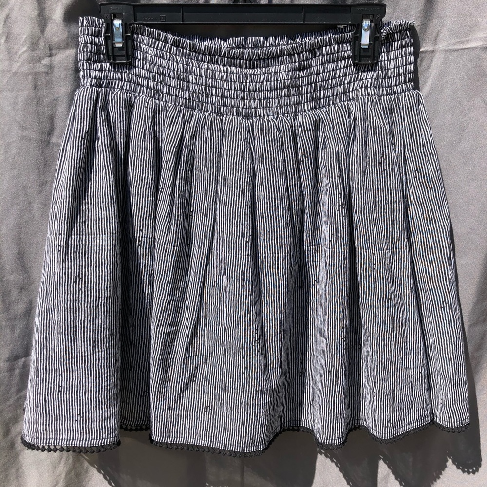 Black and white striped medium length flowy skirt